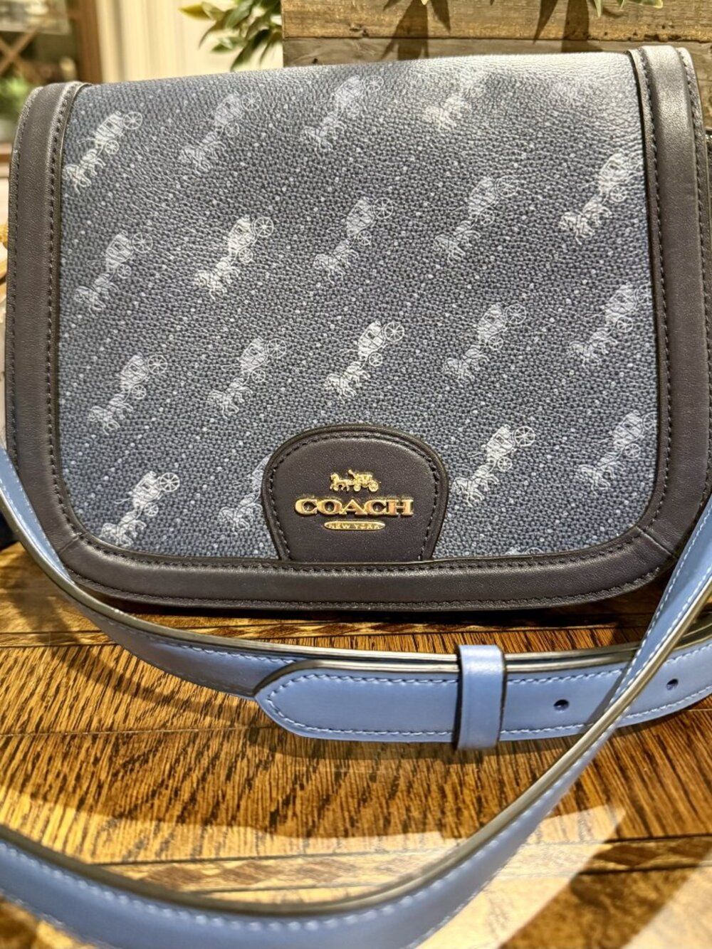 Coach Georgie Saddle Bag With Horse And Carriage Dot Print - Blue